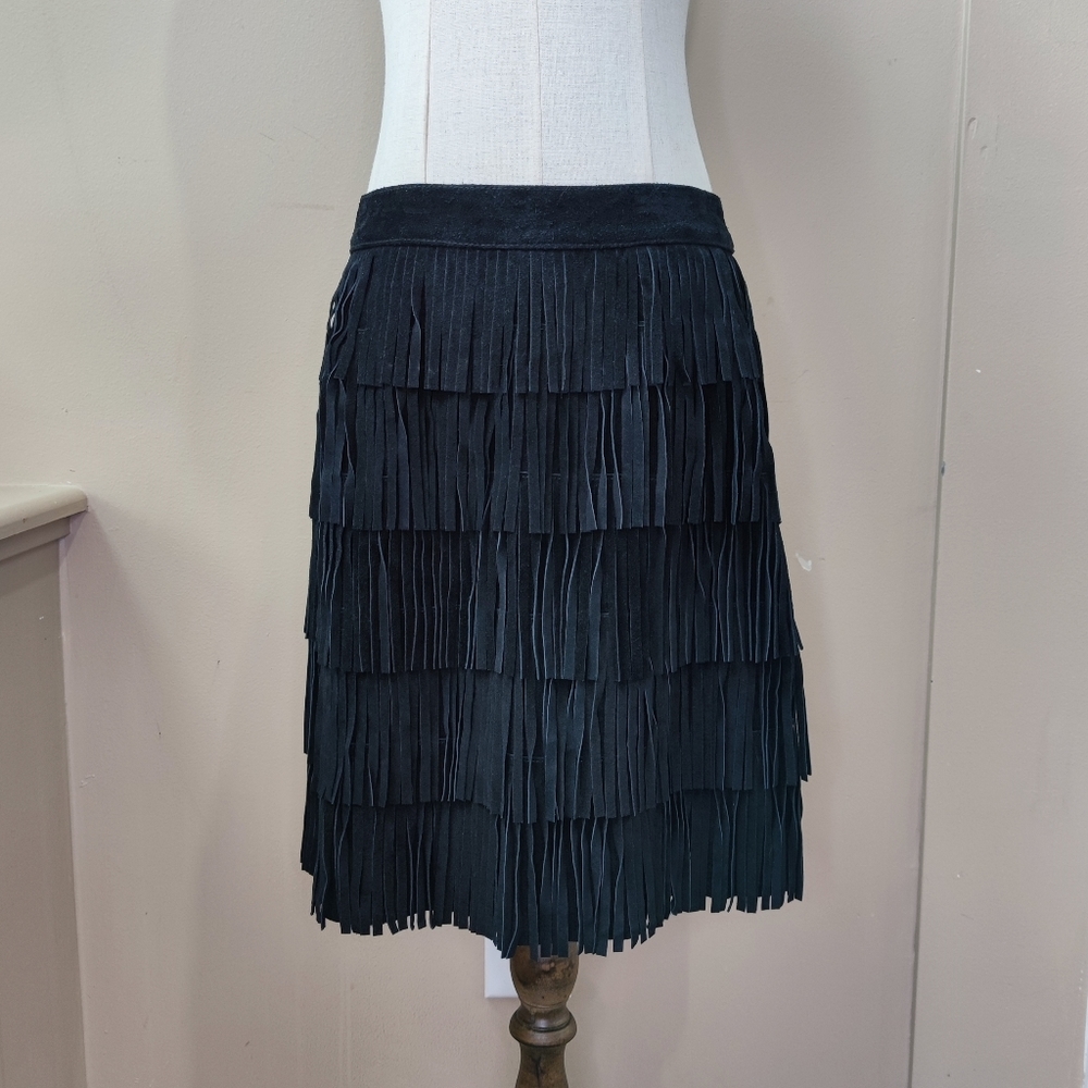 Mini fringe cow leather skirt